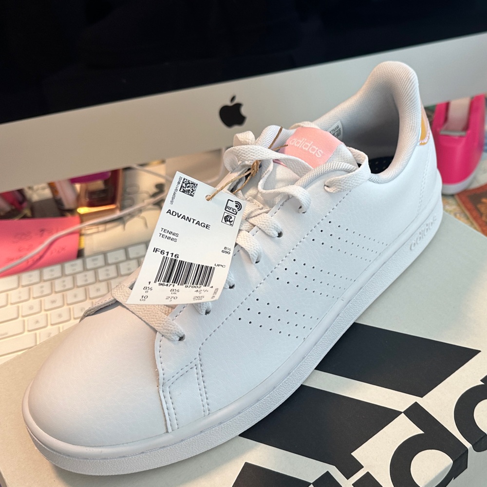 Adidas Women's Advantage White and Pink Sneakers